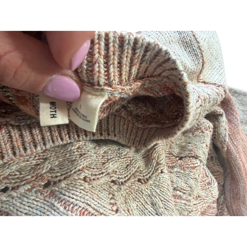 Moth Anthropologie Cable Knit Mixed Media Sweater Beige Pink Back Zip Womens S - Picture 3 of 3